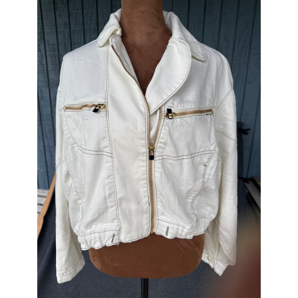 Free People We The Free Urban Water Falls Baggy Denim Moto Jacket White Small